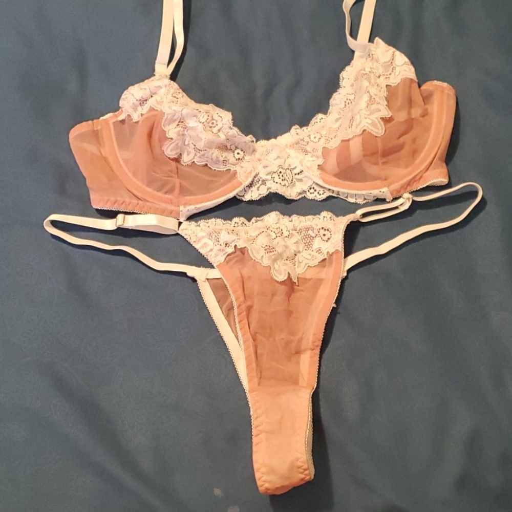 Pink lacey bra and panty set